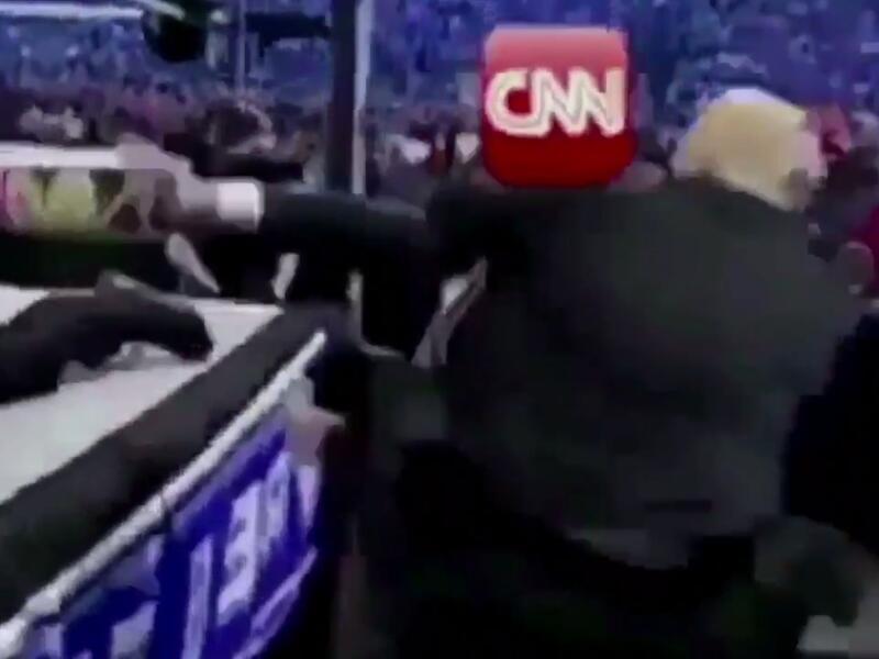 CNN were not happy when President Donald Trump shared a meme of him wrestling them to the ground (screenshot)