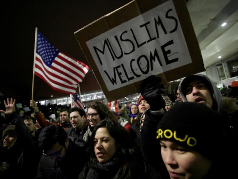 US President Trump's immigration ban has sparked mass protests, such as this rally at Chicago O'Hare International Airport on January 28, 2017. (AFP/ Joshua Lott)