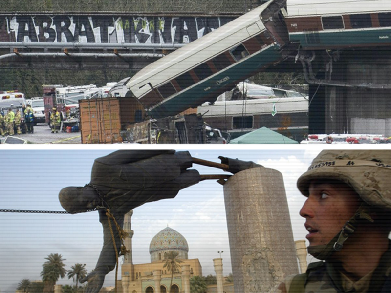 Hours after a deadly train accident Trump tweeted slamming “seven trillion dollars spent in the Middle East while our roads, bridges, tunnels, railways (and more) crumble!” (Albawaba/Rami Khoury)