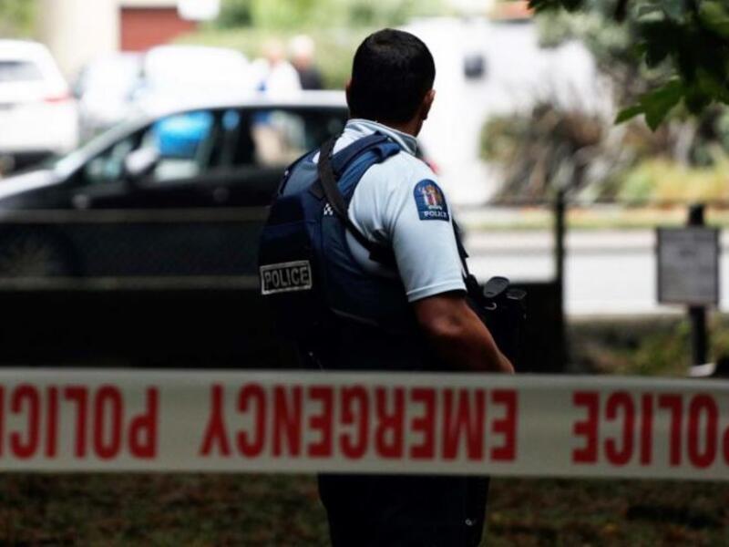 A police officer secures the area in front of the Masjid al Noor mosque after a shooting incident in Christchurch on March 15, 2019.(AFP)