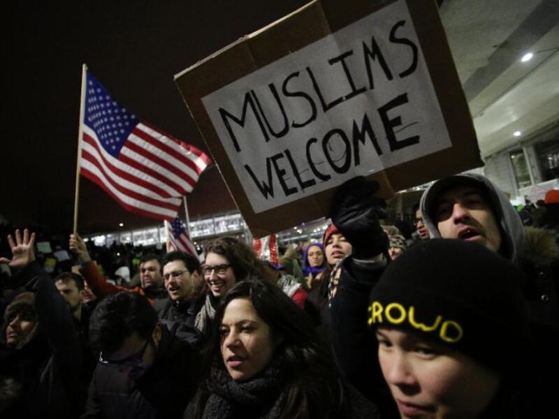 US President Trump's immigration ban has sparked mass protests, such as this rally at Chicago O'Hare International Airport. (AFP Photo/Joshua LOTT)
