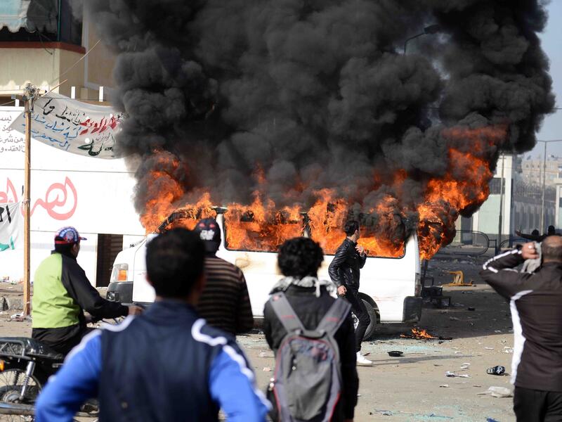 Protesters attacked an electricity company in Port Said, with one building catching fire, according to reports.