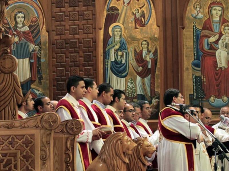 Inside an Egyptian Coptic church.