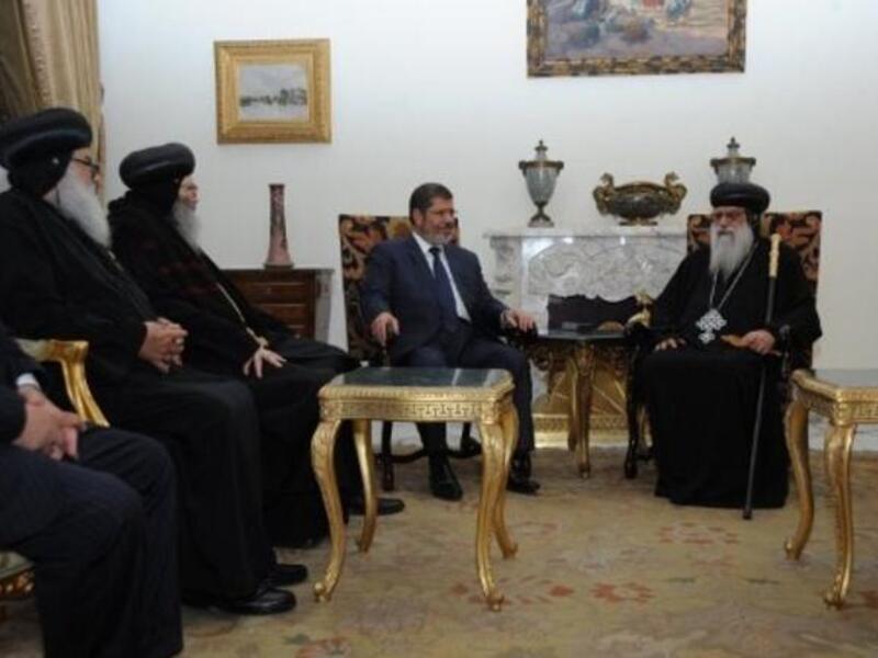 New Egyptian president Mohamed Morsi meets Coptic Bishops