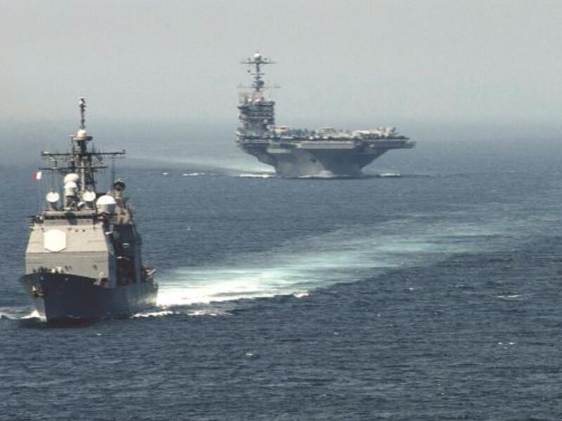 The US Naval ship the Cape Ray [not pictured] is being equipped with hydrolysis equipment so that it can destroy Syria's chemical weapons at sea. [US naval ships sail in the Mediterranean Sea. AFP/File]