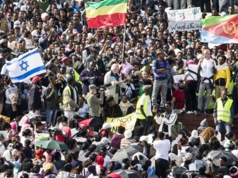 Asylum-seekers and allies alike have been protesting throughout Israel against the new immigrant detention policies (Jack Guez/AFP)