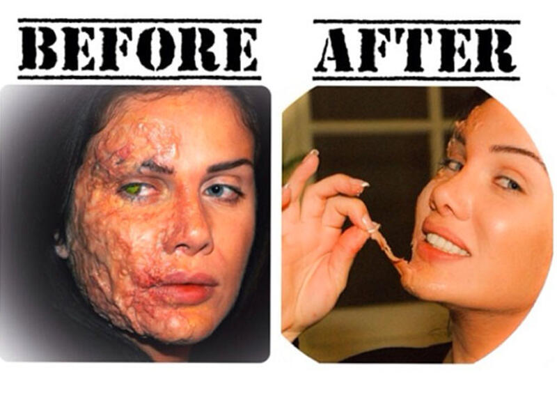 The Before and After look Nicole Saba endured for her role in the film "Babydoll's Night." (Image: Instagram)
