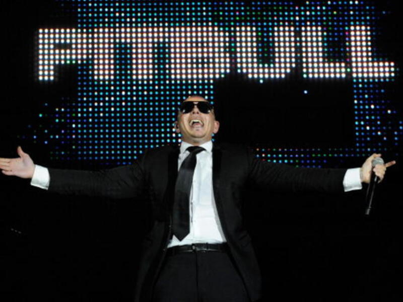 Pitbull on stage during his Dubai concert.