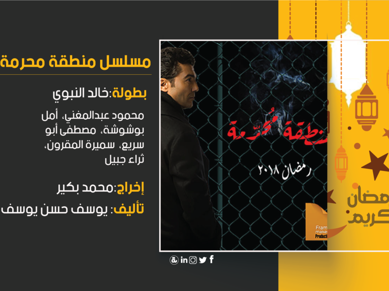 منطقة محرمة: تدور أحداث المسلسل حول رجل إعلامي توجد في حياته 5 نساء، منهم زوجته وأخرى طليقته وأم ابنه وثالثة تحكي له عن لعنة أصابت أرض معينة، ومن خلال حكايتها يحاول الوصول إلى سبب جعل هذه الأرض أرض محرمة.