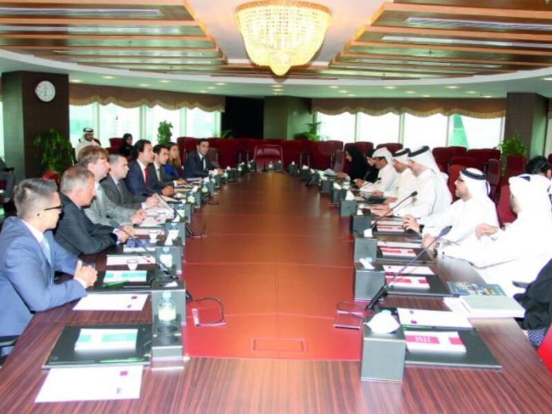 Kahramaa’s Electricity Network Affairs Director, Eng. Abdulla Al Theyab and senior officials during the meeting with the visiting delegation from Russian Electricity companies.