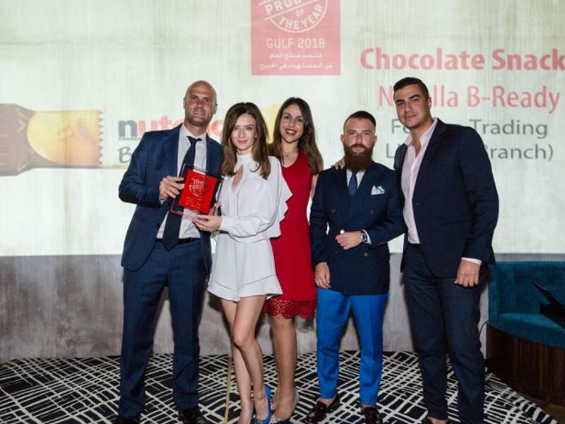 The Nutella Middle East team accepts the Product of the Year Award for B-Ready at the event's Gulf 2018 edition.