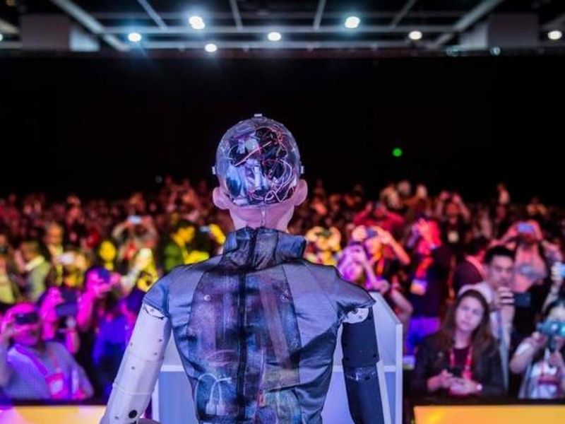 'Sophia the Robot' is seen on stage before a discussion about Sophia's multiple intelligences and artificial intelligence (AI) in Hong Kong. (AFP)