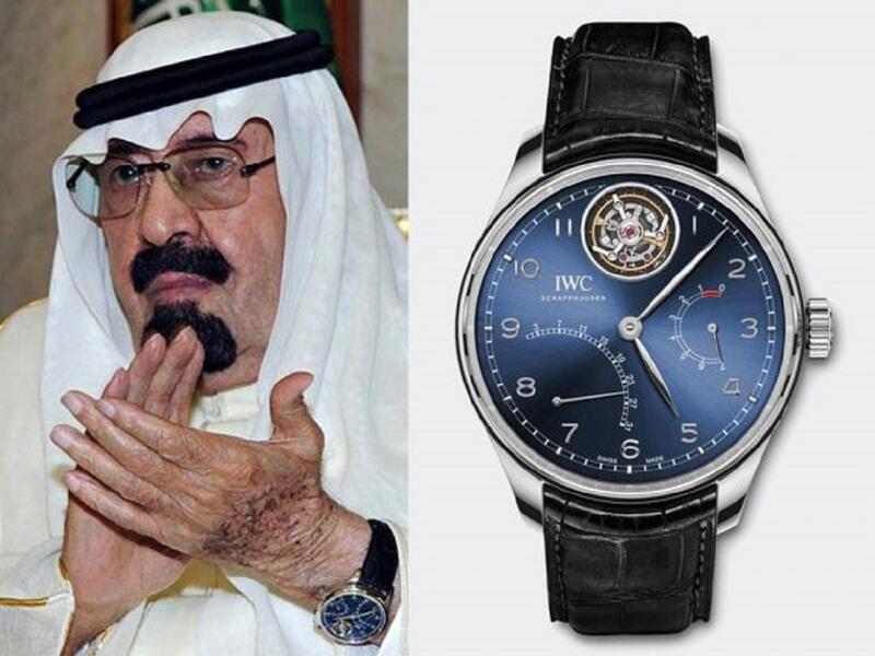 الملك عبدالله بن عبدالعزيز -رحمه الله-  كان يرتدي ساعة IWC Portuguese Tourbillon Mystere بلغ سعرها 106,680 دولار.