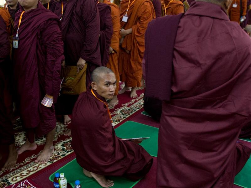 Buddhist monks attend the annual meeting of the ultra-nationalist group Buddha Dhamma Parahita Foundation, previously known as Ma Ba Tha, in Yangon on June 17, 2019.  SAI AUNG MAIN / AFP