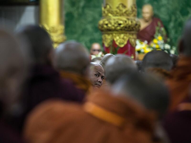 Buddhist monks attend the annual meeting of the ultra-nationalist group Buddha Dhamma Parahita Foundation, previously known as Ma Ba Tha, in Yangon on June 17, 2019.  SAI AUNG MAIN / AFP