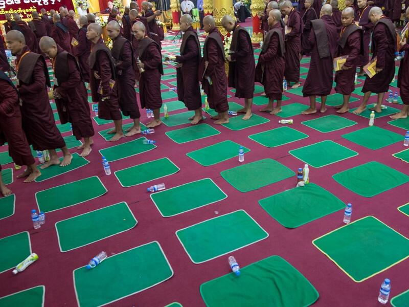 Buddhist monks attend the annual meeting of the ultra-nationalist group Buddha Dhamma Parahita Foundation, previously known as Ma Ba Tha, in Yangon on June 17, 2019.  SAI AUNG MAIN / AFP