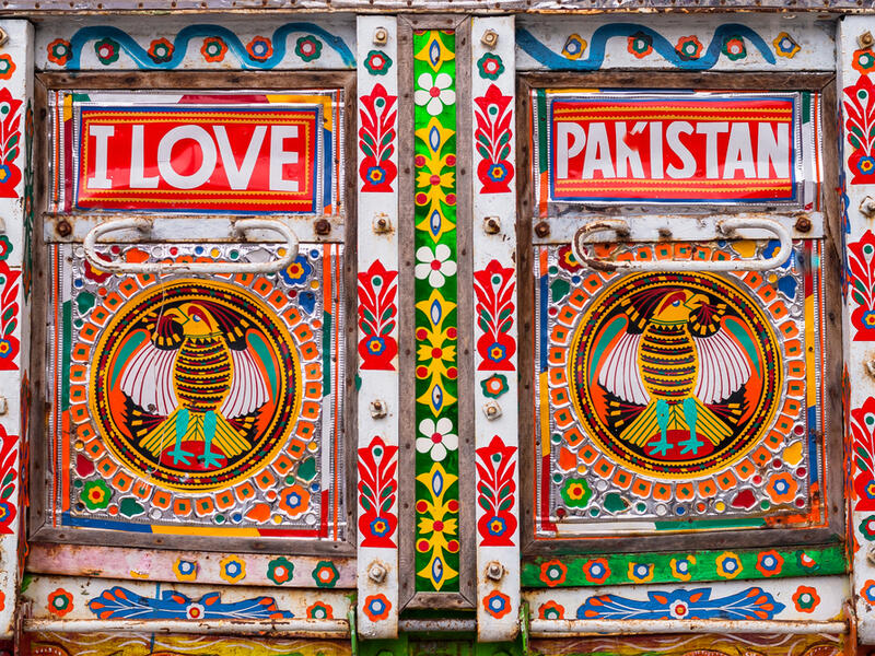 Detailed decorations on Pakistani truck  (Shutterstock)	