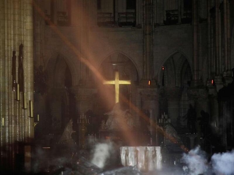 First images from inside Notre Dame cathedral as the devastating fire continues to burn.  (Twitter)