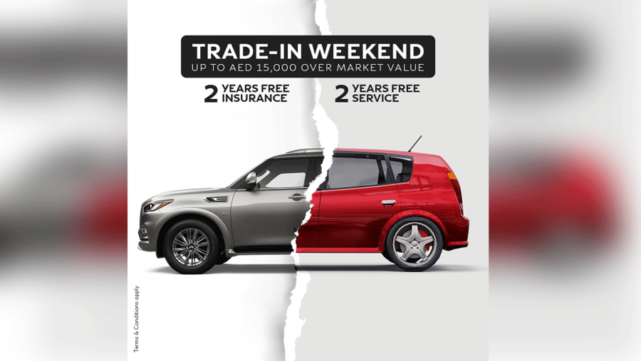 يمكن للسائقين الذين يتطلعون إلى ترقية سيارتهم بغض النظر عن علاماتها التجارية، واختيار سيارات جديدة من إنفينيتي، الحصول على قيمة أعلى من السوق تصل إلى 15 ألف درهم