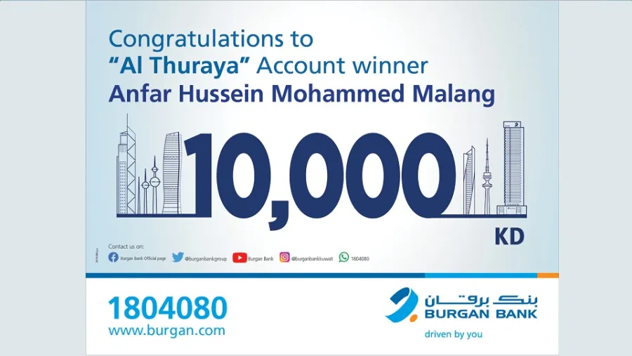 Burgan Bank Announces the Winner of the Al-Thuraya Salary Account Monthly Draw