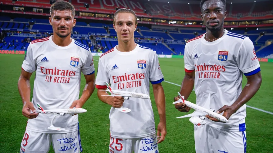 Emirates and Olympique Lyonnais (OL) revealed the club's new jerseys for the 20/21 season during a friendly match against the Glasgow Rangers F.C. in Groupama Stadium