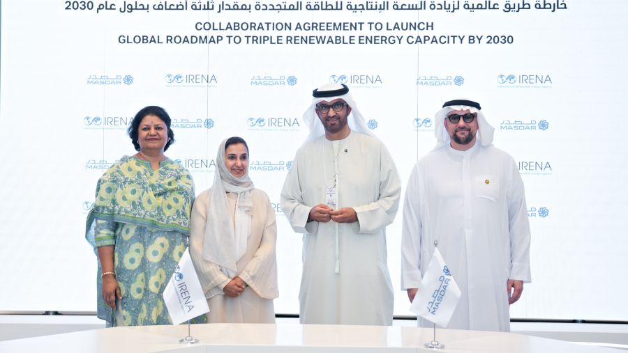 "مصدر" و"آيرينا" توقعان اتفاقية مشروع بحثي مشترك لوضع خريطة طريق عالمية لزيادة إنتاج الطاقة المتجددة بمقدار ثلاثة أضعاف بحلول عام 2030