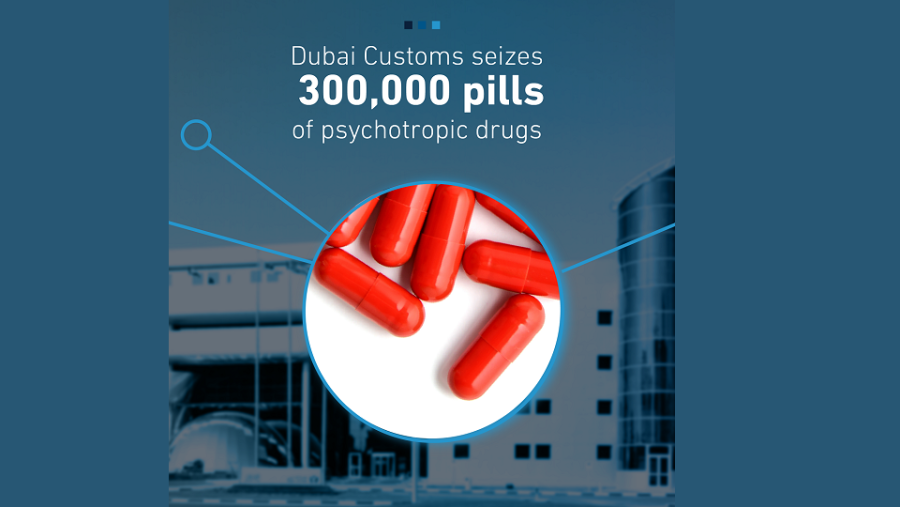 جمارك دبي تحبط محاولة تهريب 300 ألف قرص من المؤثرات العقلية المخدرة