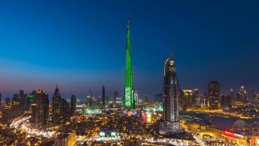 إعمار تحتفي باليوم الوطني للمملكة العربية السعودية عبر إنارة "برج خليفة" بألوان العلم السعودي