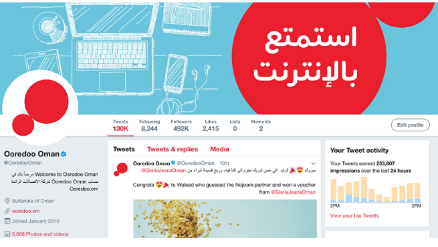 صفحة Ooredoo على تويتر