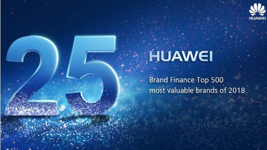 أتت شركة هواوي في المركز ال 25 بحسب تصنيف براند فاينانس 500 لعام 2018.