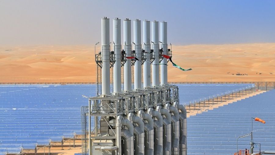 تعمل محطة شمس1 للطاقة الشمسية بمبدأ تركيز الإشعاع الشمسي المباشر باستخدام أحواض القطع المكافئ العاكسة.