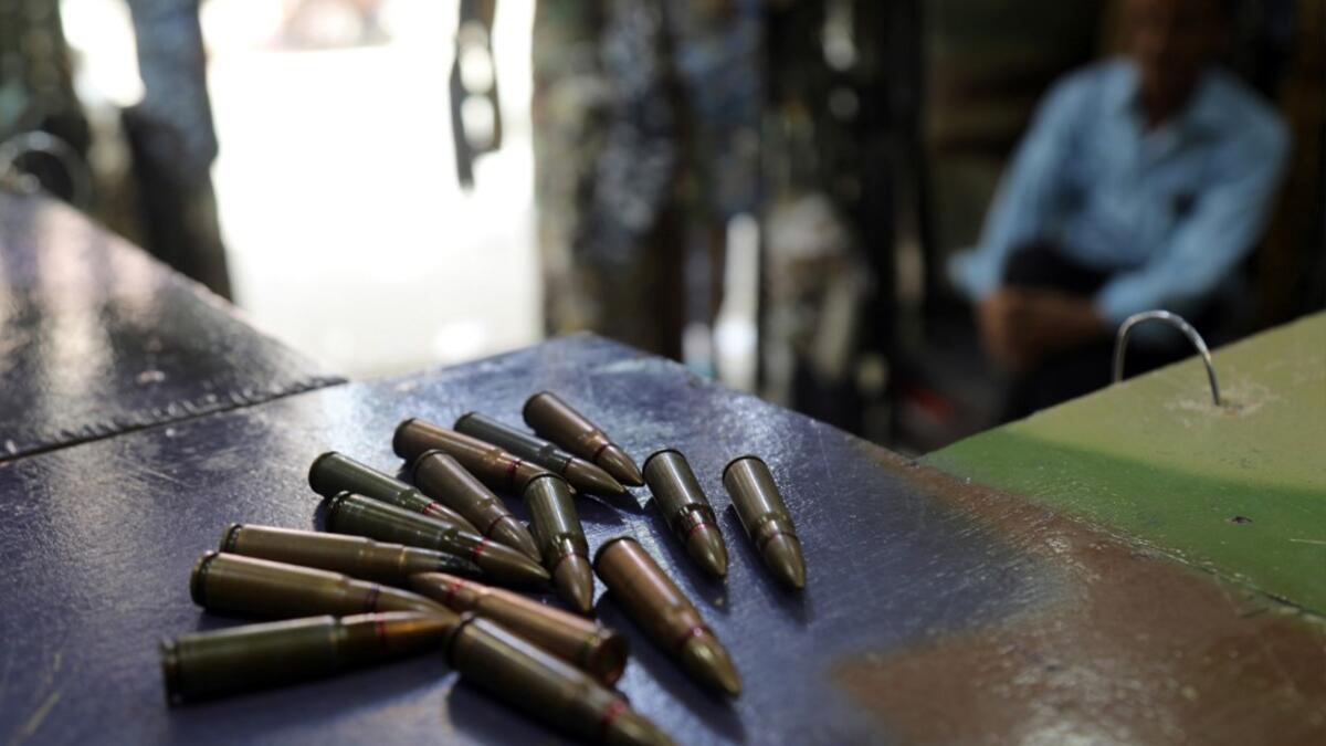 Bullets are on display at a shop in Yemen's third city of Taez, on July 13, 2019. Before the war, the old market of Taez crowded with people and was full of handcrafts and artisanal goods. Today, more than four years after the Huthi rebels began their siege on Yemen's third largest city, bullets and guns have taken over the market. AHMAD AL-BASHA / AFP