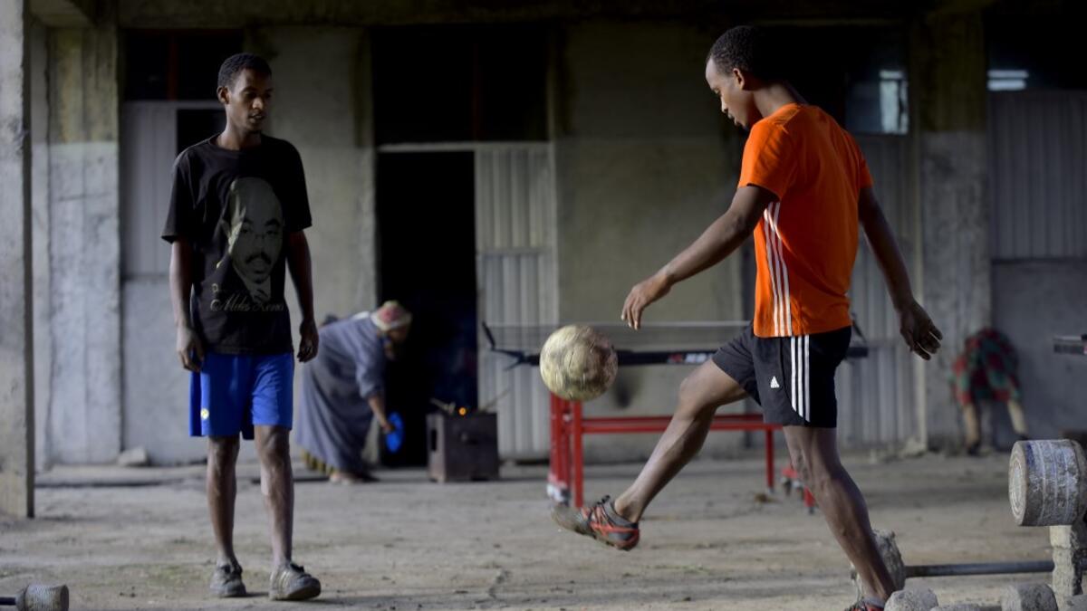 Patients undergoing rehabilitation from subtance addiction engage in recreational activities at the Substance Rehabilitation Centre, the only facility in Ethiopia that offers long-term drug and alcohol addiction treatment, in Mekele on July 5, 2019. MICHAEL TEWELDE / AFP