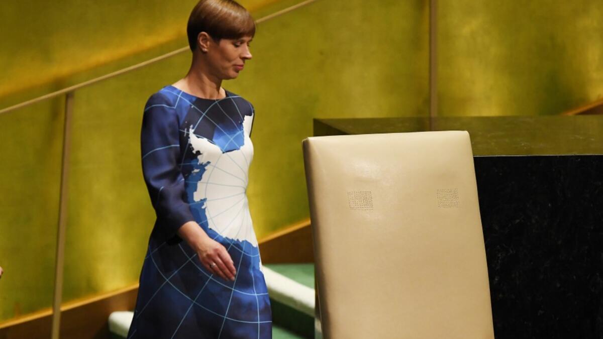 Estonian President Kersti Kaljulaid arrives to speak to the 74th Session of the General Assembly at the United Nations headquarters in New York on September 25, 2019 in New York. TIMOTHY A. CLARY / AFP