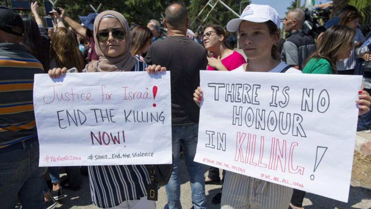 Israa Gharib died last week in disputed circumstances – many Palestinians have accused her family of beating her to death after posting a picture online with a boy, though the family have denied the claim (Twitter)