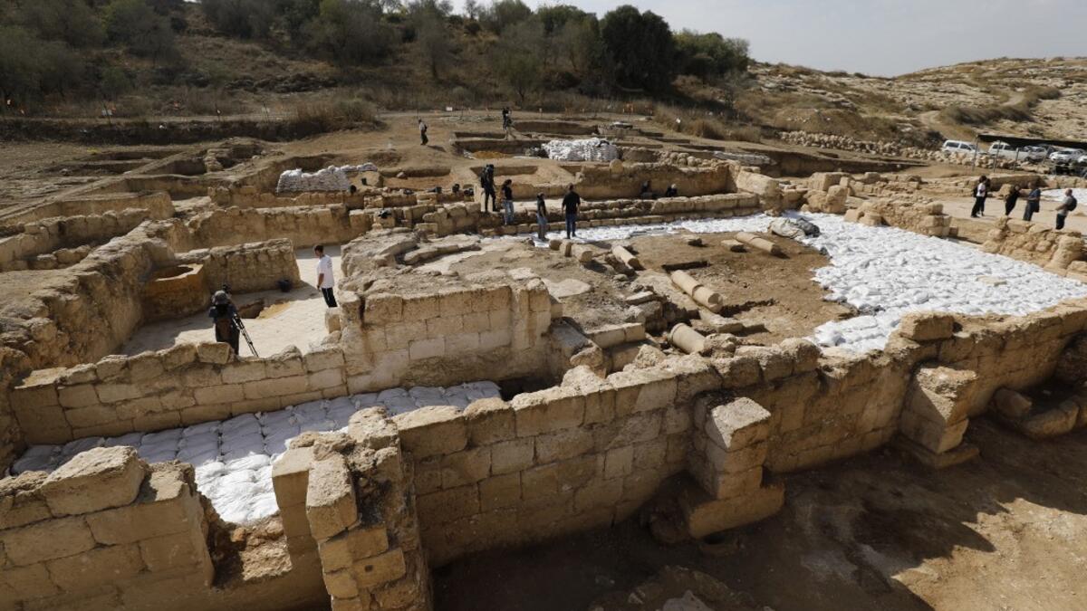 A general view of an ancient church in the Israeli town of Bet Shemesh on October 23, 2019. A magnificent 1500-year-old church, decorated with spectacular mosaic floors and Greek inscriptions, was discovered during a three-year excavation near a residential area. MENAHEM KAHANA / afp