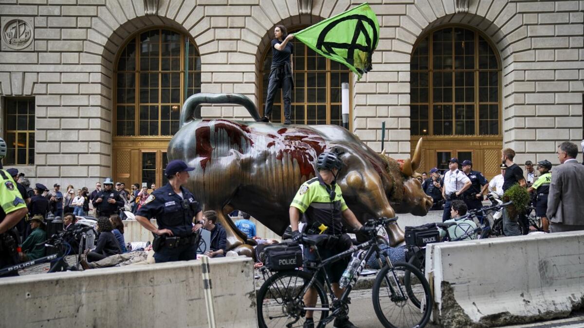 The group 'Extinction Rebellion' has organized protests and sit-ins around the globe today to push for action against climate change. Drew Angerer/Getty Images/AFP Drew Angerer / GETTY IMAGES NORTH AMERICA / AFP