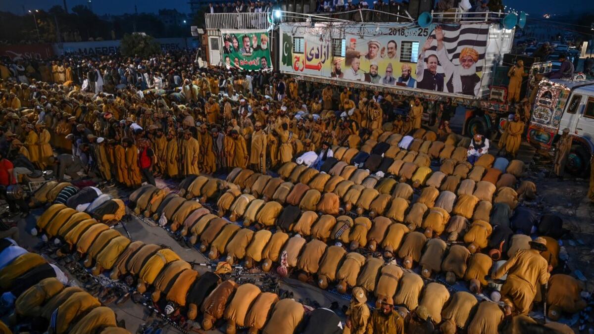 Thousands of Islamists rallied in Islamabad on November 1 as several huge marches from across Pakistan converged on the capital to demand that Prime Minister Imran Khan's government step down. Aamir QURESHI / AFP