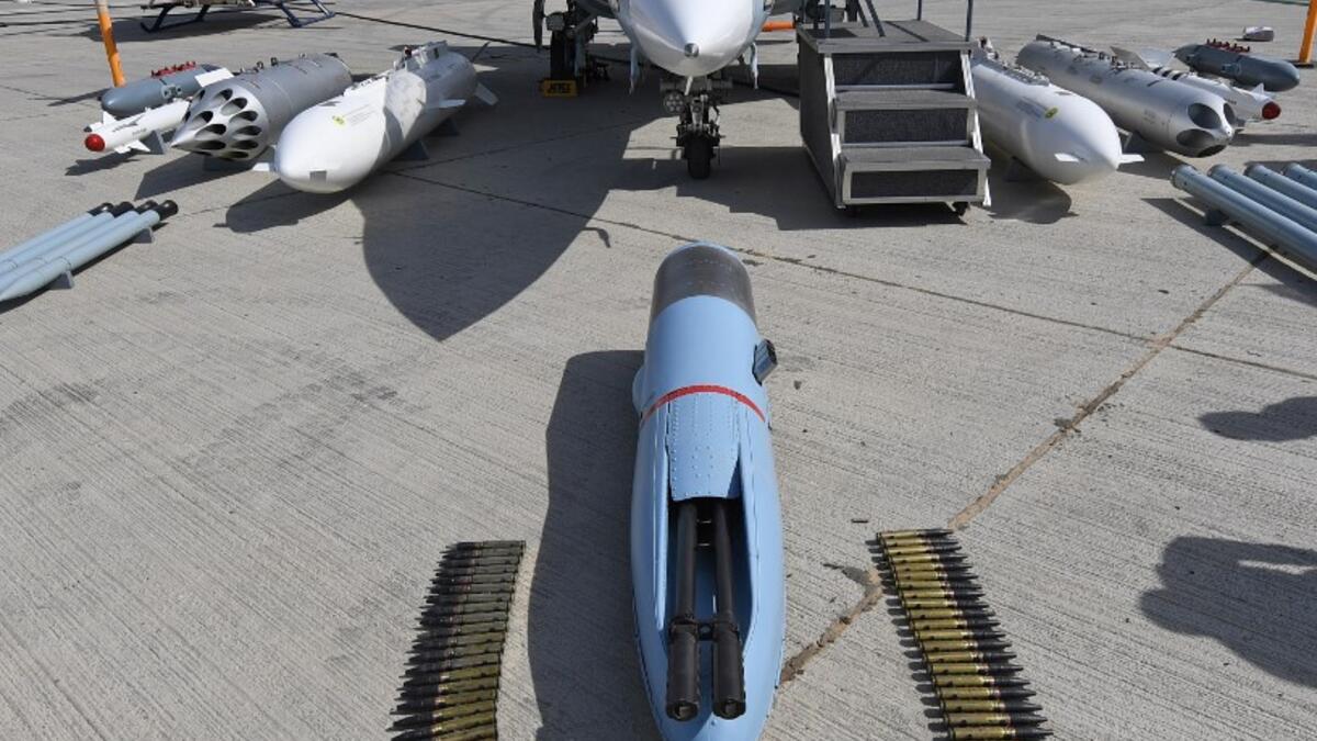 A Yakolev jet is pictured at the Dubai Airshow on November 18, 2019. KARIM SAHIB / AFP