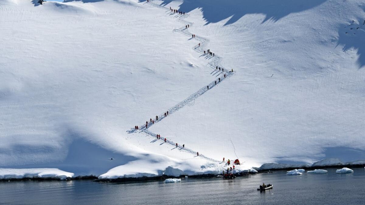 Tourists visit Orne Harbur in South Shetland Islands, Antarctica on November 08, 2019. Johan ORDONEZ / AFP