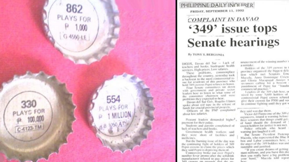 اربح 40 ألف دولار أمريكي: عام 1992 أعلنت شركة "بيبيسي" في الفلبين عن جائزة 40 ألف دولار لكل من يجد غطاء زجاجة يحمل رقمًا متسلسلًا معينًا لتكتشف أن الرقم طبع بالخطأ على 800 ألف غطاء.