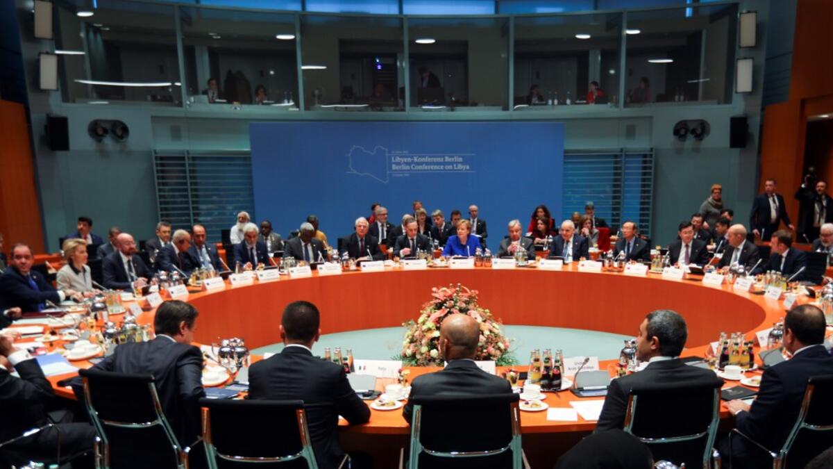 A general view shows participants attending the Peace summit on Libya at the Chancellery in Berlin on January 19, 2020. World leaders gather in Berlin on January 19, 2020 to make a fresh push for peace in Libya, in a desperate bid to stop the conflict-wracked nation from turning into a "second Syria". AFP