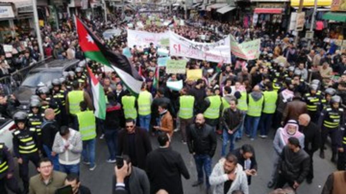 Jordanian security forces prevented the protesters from reaching the symbolic Al-Nakheel Square in Amman. (Twitter)