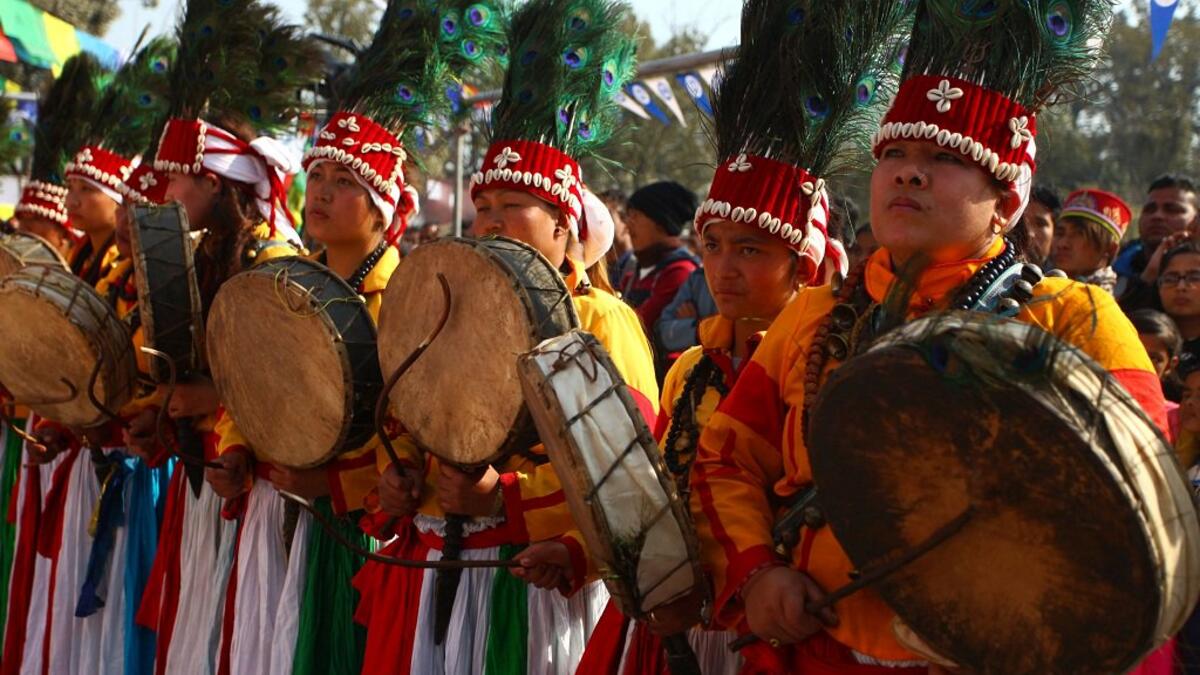 Exiled Tibetan performers dance during celebrations marking the third day of the Lhosar Tibetan New Year in Kathmandu (Twitter)