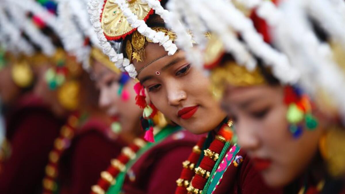Women from the Gurung community dance and sing during a rally to celebrate 'Tamu Lhosar' festival as their new year in Kathmandu (Twitter)