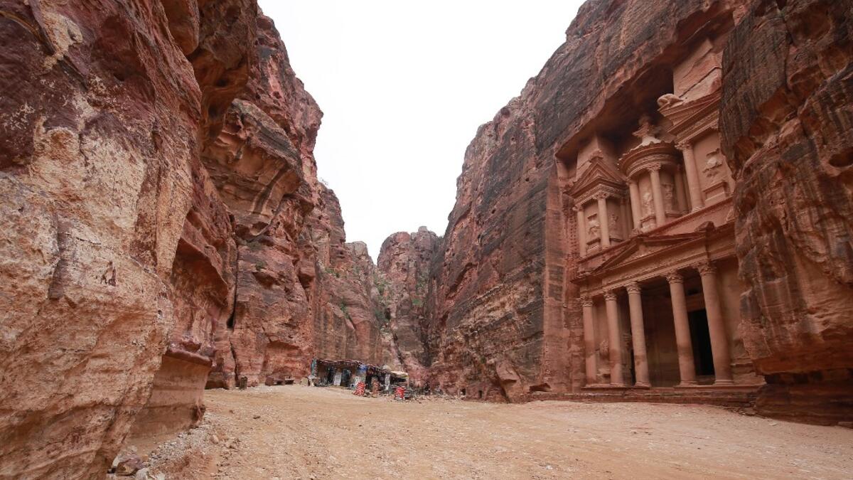 The Treasury site in the ancient city of Petra south of the capital Amman is pictured empy from torists on March 17, 2020, amidst the coronavirus COVID-19's outbreak. Khalil MAZRAAWI / afp