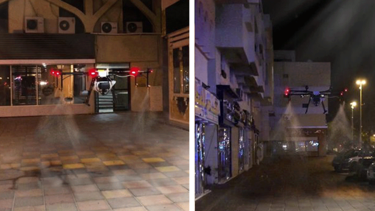 Drones for disinfecting the streets and for monitoring streets during lockdowns