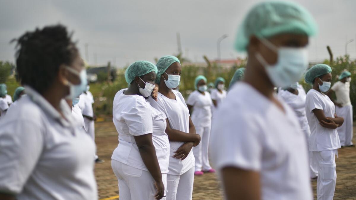 Coinciding with the morning shift rotation the class, aimed to offer some respite to nurses charged with the management of patients infected with COVID-19 coronavirus, was organised by the Nursing Council of Kenya (NCK) and the Kenyatta Univesity Teaching, Refferal and Research Hospital in the Kenyan capital. TONY KARUMBA / AFP