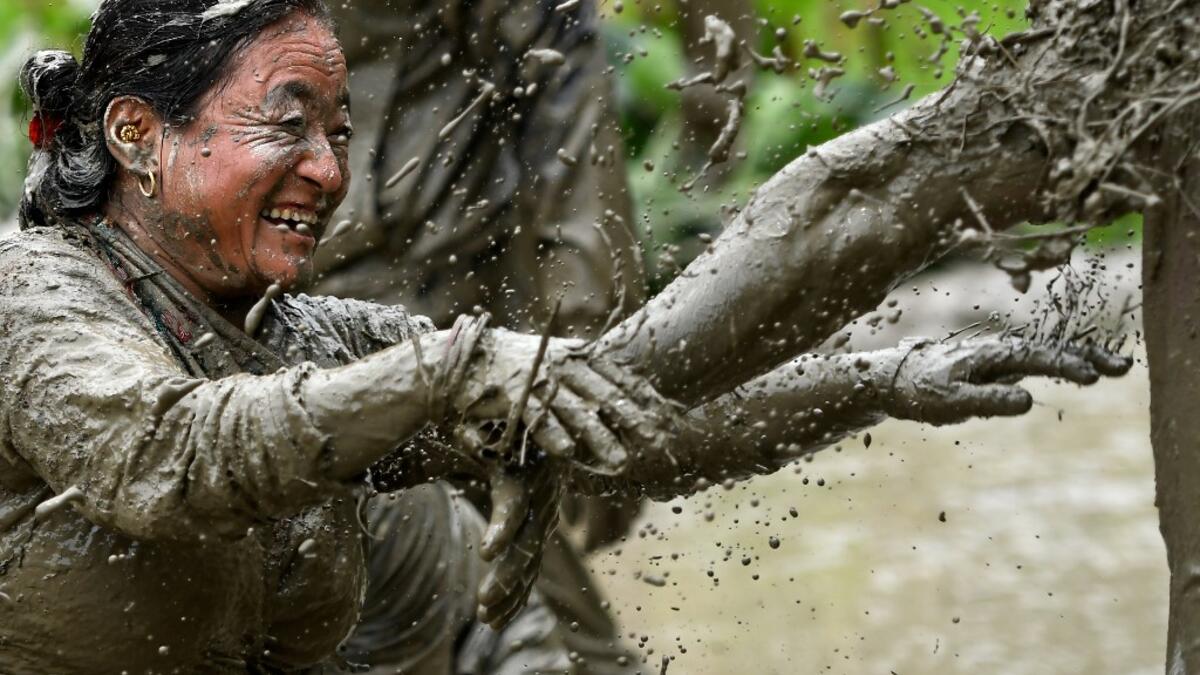 Splashing mud and drinking local rice beer, Nepali farmers this week celebrated National Paddy Day to mark the beginning of the rice-planting season, despite some coronavirus lockdown measures still in place. Traditional farming songs and laughter echoed in the air as farmers waded into waterlogged fields to sow green paddy.  PRAKASH MATHEMA / AFP