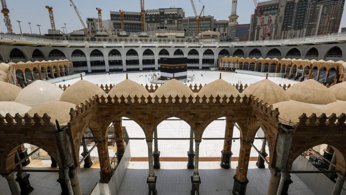This picture taken on July 24, 2020 ahead of the annual Hajj pilgrimage season in Saudi Arabia's holy city of Mecca shows a view of the Kaaba, Islam's holiest shrine, at the centre of the Grand Mosque complex. AFP